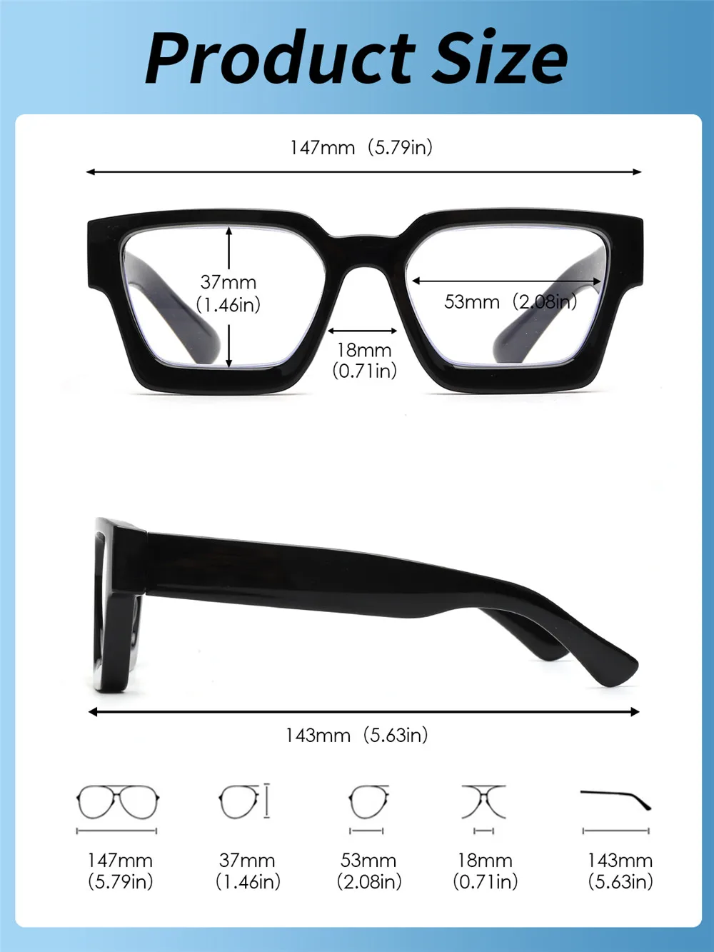 JM Square Reading Glasses, Blue Light Blocking Computer Reader for women men Reading Presbyopic Glasses