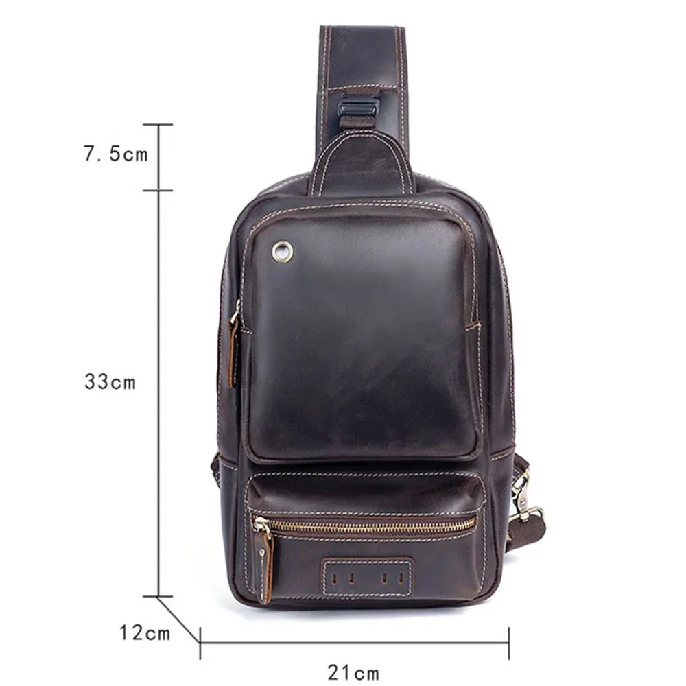 Male Retro Genuine Leather Top Layer Cowhide Shoulder Bags Waterproof Crossbody Travel Sling Messenger Chest Bag Pack for Men