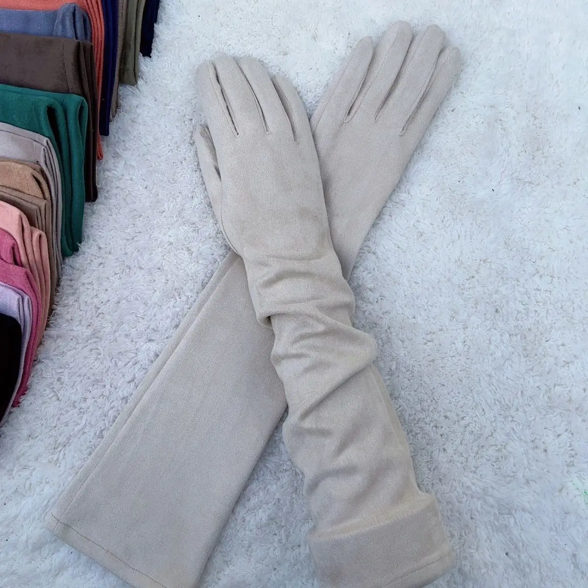 Long Satin Gloves for Women, Mittens, Monochromatic, Women's Fashion, Evening and Prom Costume, Autumn and Winter Suede