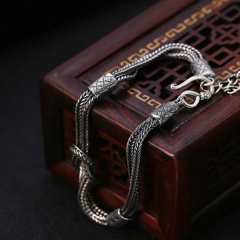 s925 sterling silver creative design retro carrying strap Thai silver simple elegant stitching fox tail bracelet