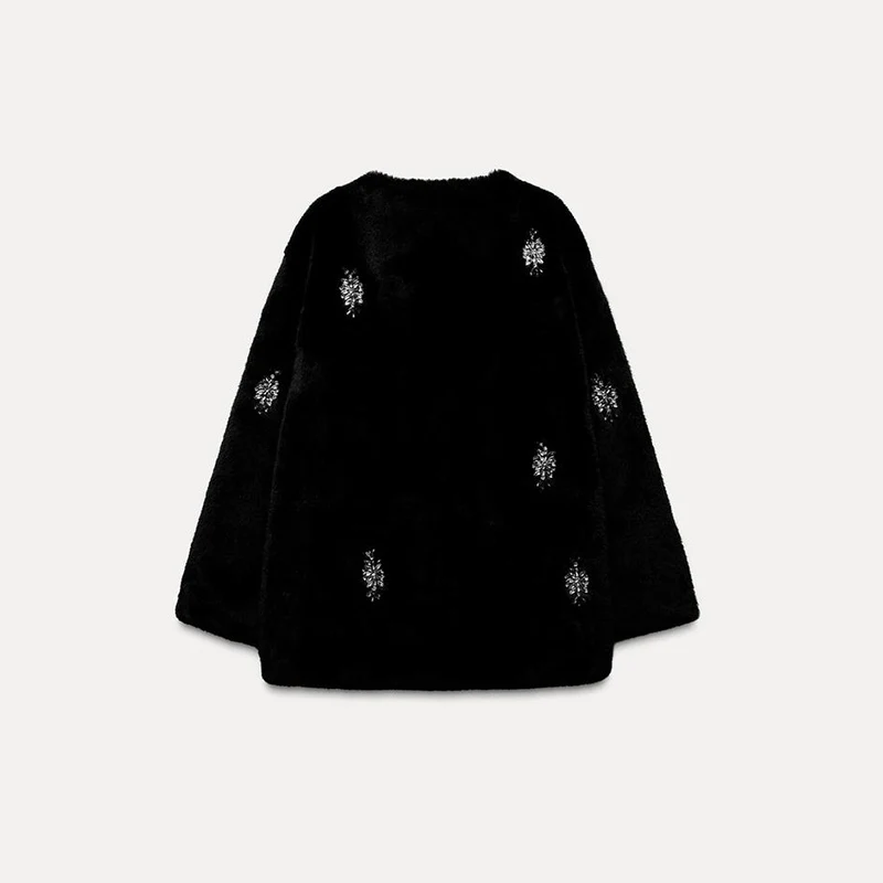 معطف شتوي فايون نسائي طويل مزين بالفرو من Jaet مصنوع من الجلد الاصطناعي معطف شارع Sle مستدير Ne تي شيرت بأزرار للإغلاق