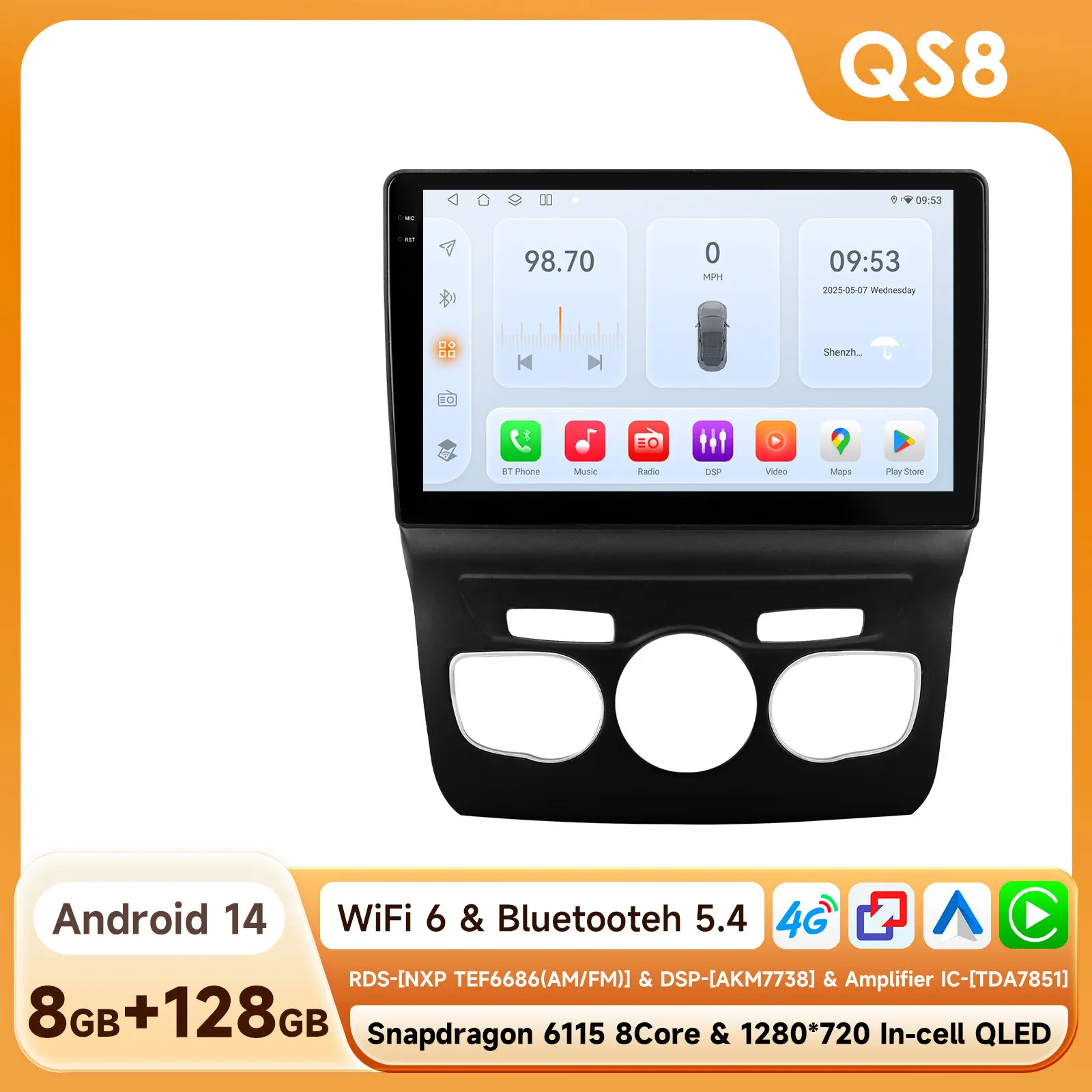 Hizpo Ai Draadloze Carplay Radio Android Scherm Voor Citroen C4 C4l Ds4 2013 - 2017 Multimedia-Ontvanger Auto Wifi Gps Head Unit Bt