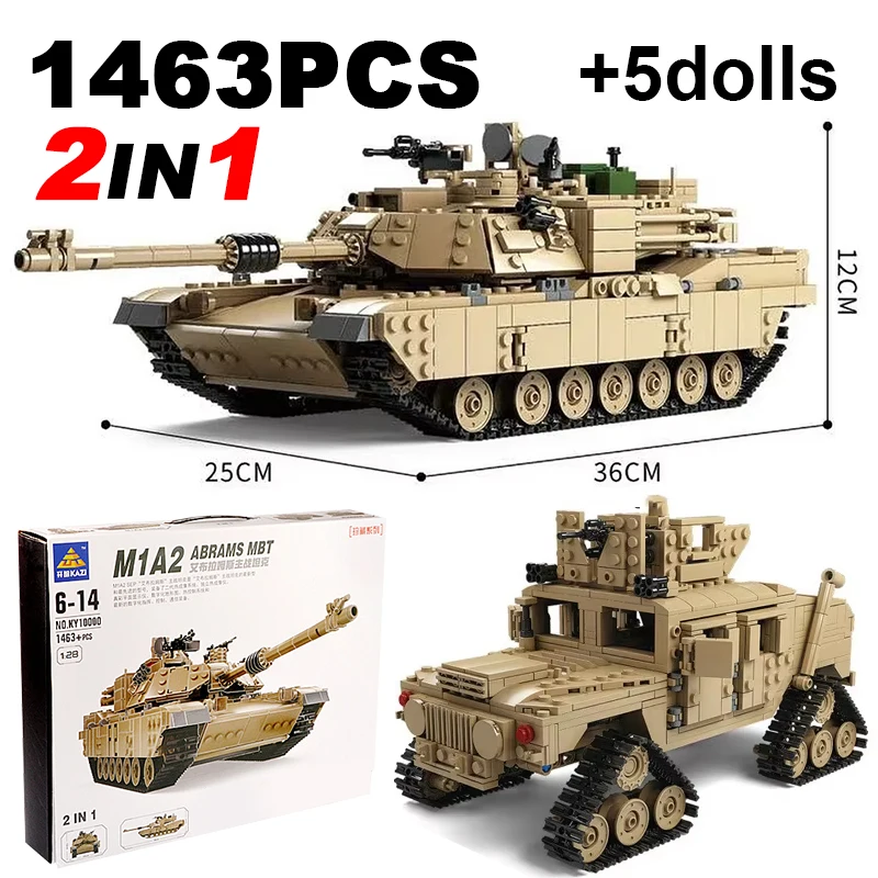 

1463PCS 2in1 M1A2 Abrams MBT Building Blocks Abrams Main Battle Tank M1A2 Combat Vehicle Assemble Bricks Toys Gift For Kids Boys