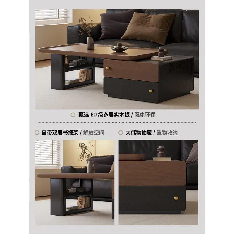 Medieval Retro Solid Wood Coffee Table Light Luxury High End Living Room Home Retractable Creative Tea Table