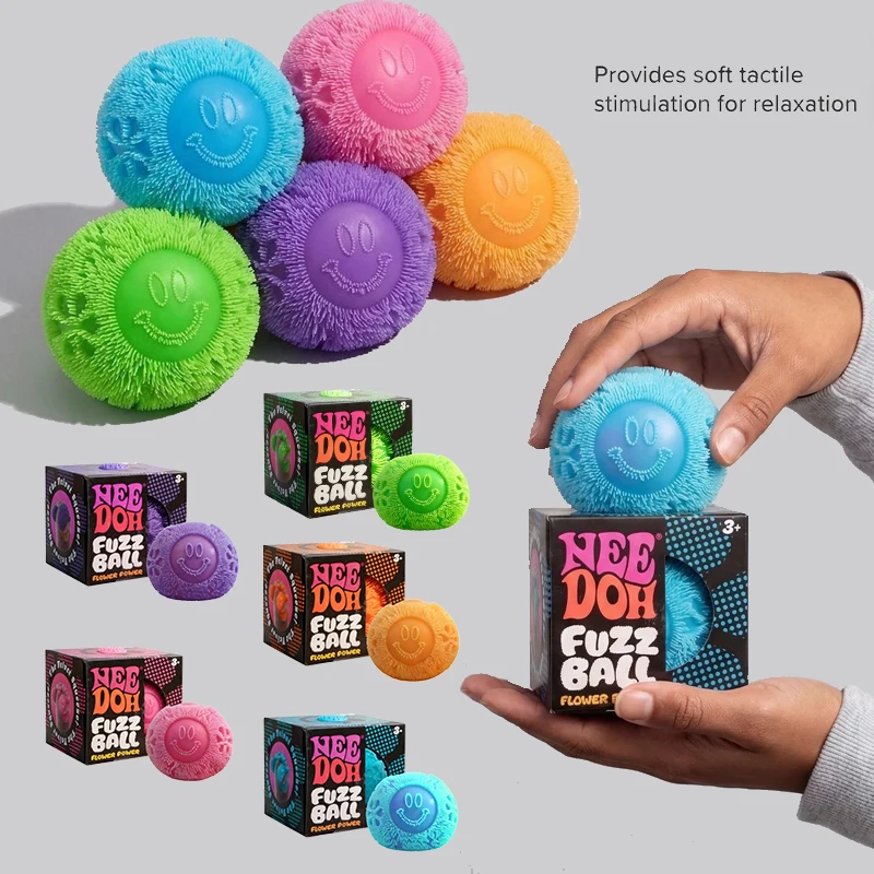 Needoh Fuzz Ball Flower Power Tactile Sensory Toy Calm Non-toxic Velvet Fuzzy Squeeze Ball Anxiety Relief Desk Accessory Gift