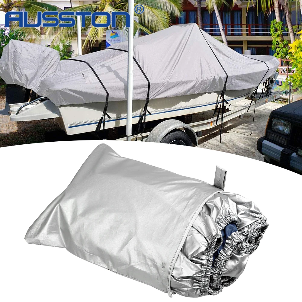 11-22ft Boat Cover 300D Marine Grade Polyester Canvas Trailerable Waterproof Boat Cover Fits for V-Hull Tri-Hull Bass Boats