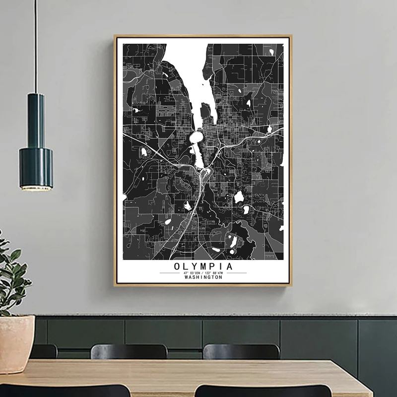 Olympia Washington  America UAS Colour World City Map Abstract Canvas Paintings Wall Art Print Poster Picture Home Decor