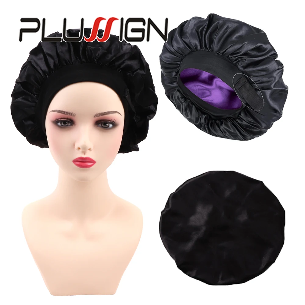 

Double Layer Anti Frizz Soft Satin Cap For Women Sleeping Bonnet 3Pcs Adjustable Satin Bonnets For Make Up Or Take A Bath