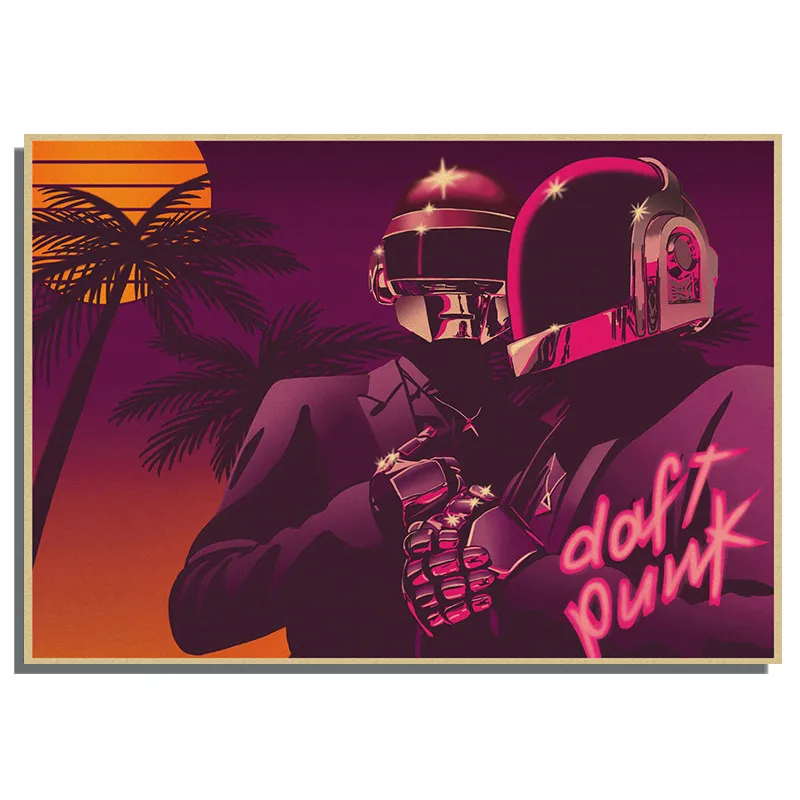 Daft Punk Kraft Paper Poster French DJ Music Production Band Hip Hop Wall Art Pictures Prints Modern Home Room Bar Decor