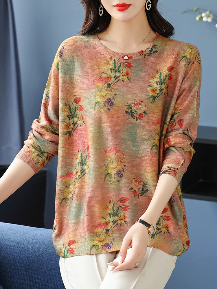 

Print Sweaters Autumn Spring O Neck Knit Pullover Pulls Femme Korean Fashion Casual Jumper Long Sleeve Women Sweater