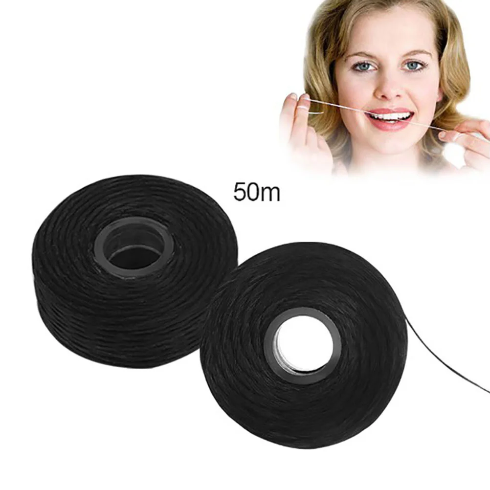 

50M Bamboo Charcoal Dental Flosser Built-In Spool Wire Toothpick Flosser Dental Floss Replacement Core Mint Flavor (Black)