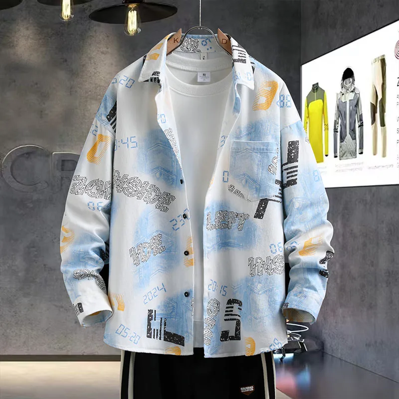 

Casual Loose Long Sve irt for Teens And Men Thin Cotton Faionable Streetwear Sle Button down Jaet Student Wear