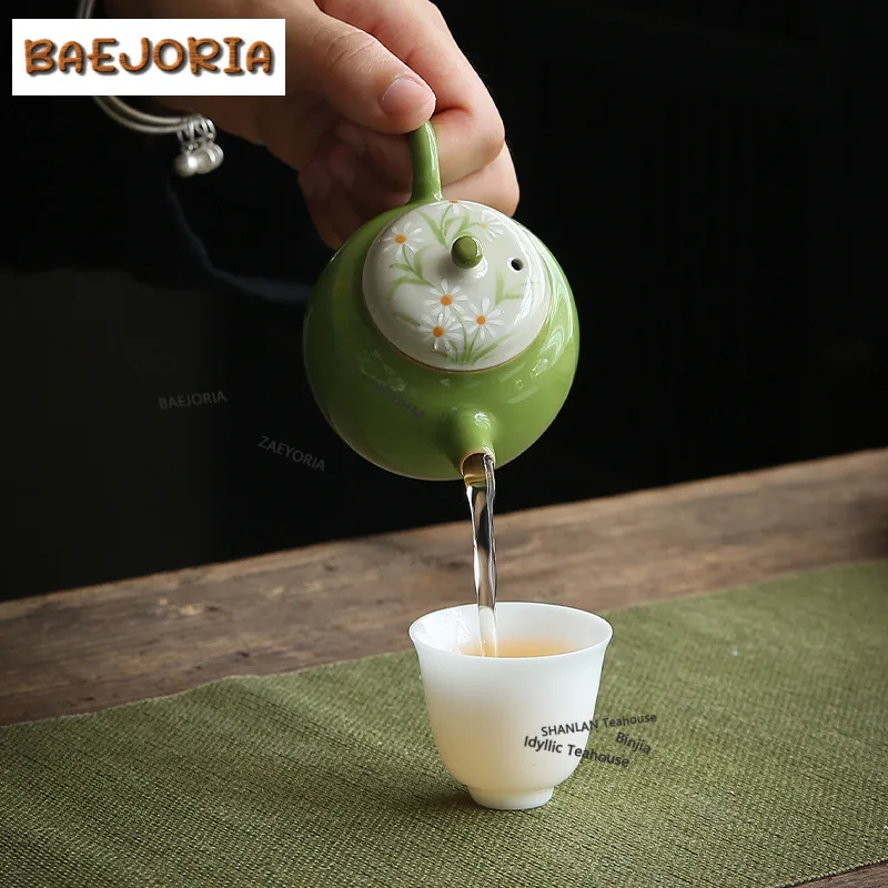 100ml Green Apple Green Hand-painted Flower Teapot Traditional Tea Infuser Pot Tea Brewing Kettle With Filter Ceremony Ornaments