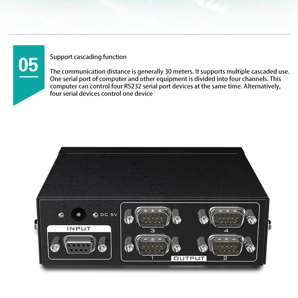 B50B-MT-RS104 Active Serial RS232 Splitter 1 To 4 RS232 Bi-Direction Switcher Splitter 4 To 1 With Power Adapter