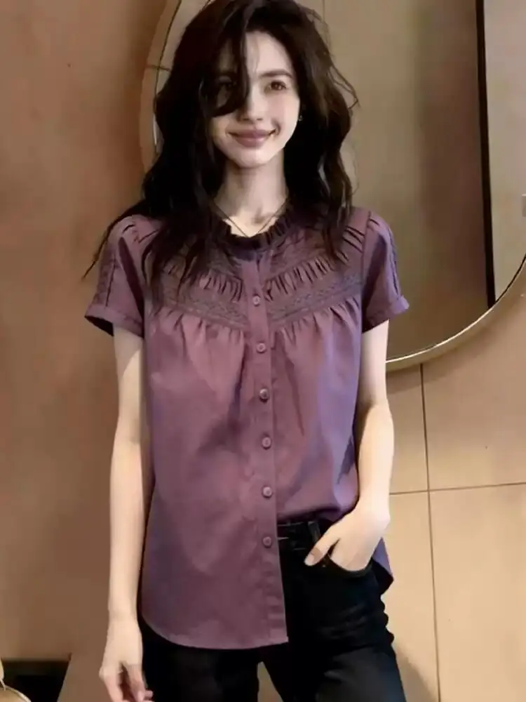 Shirt Women's Elegant Bold Purple and Multi-Functional】Compatible Emergency Model retro Quiet, jpg?width=750&height=1089&hash=1839" Summer (without Shirt Women's One and for ladies