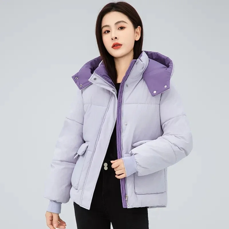 

2024 New Winter Thicken Warm Parker Coats Korean Loose Short Hooded Down Cotton-Padded Jacket Women's Outwear Bread Clothes