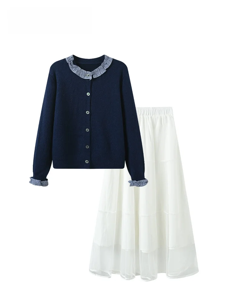 

plus Size Knitted Top And Skirt Set for Women Autumn College Style Long Sleeve Slimming Outfit Fat Sister Friendly