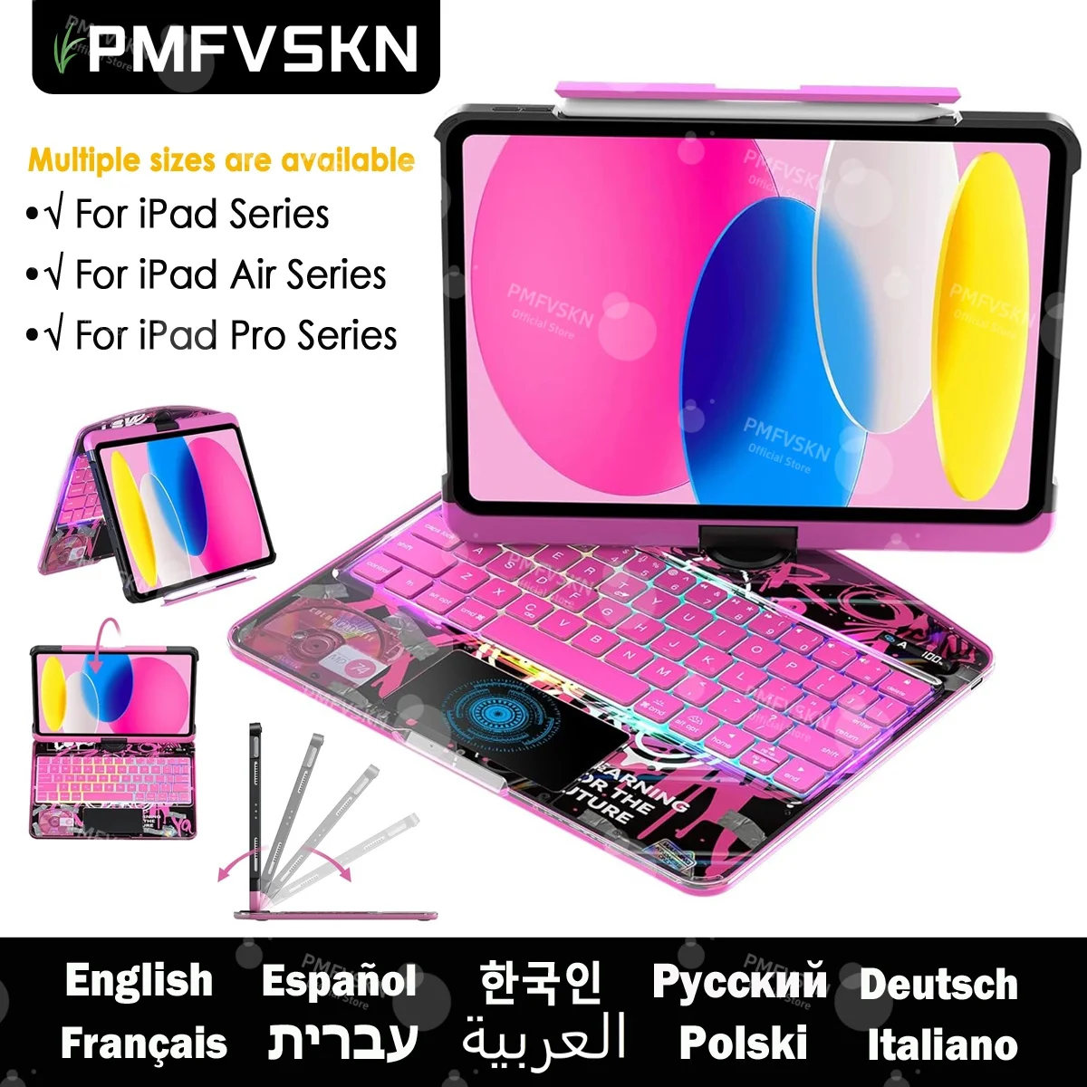 

360° Rotatable Transparent Keyboard Case For iPad Pro 11" 4th 3rd M5 M4 Bluetooth Keyboard For iPad A16 Air 11 13 M4 M3 M2 Air 5