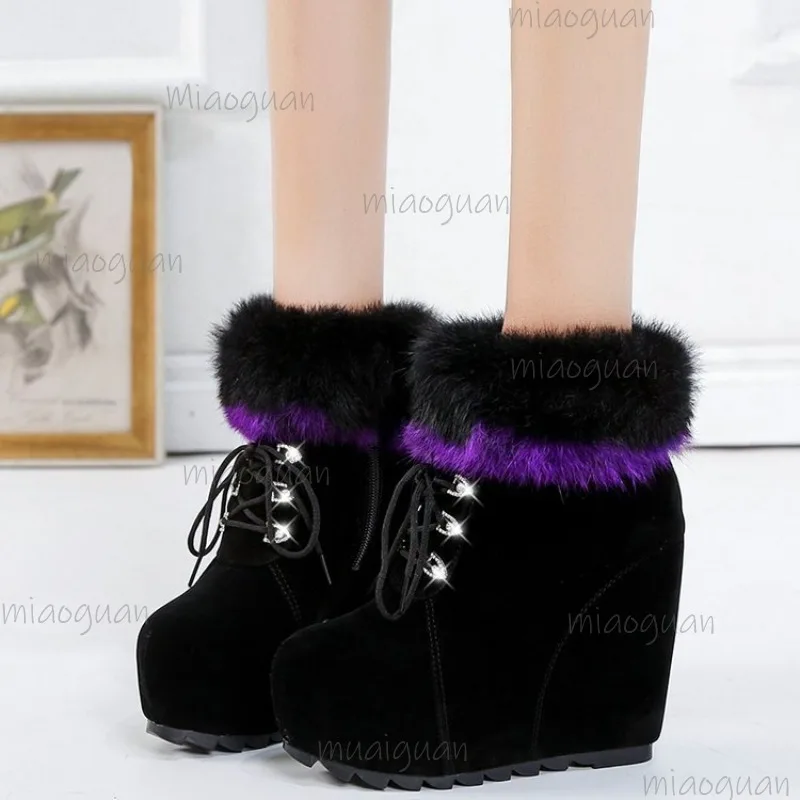 Höhenverstärkte Damen-Winter-Kurzstiefeletten mit Plateau, Größe 35-39, Plüsch-Warm-Damenschuhe, Modische Damenstiefel