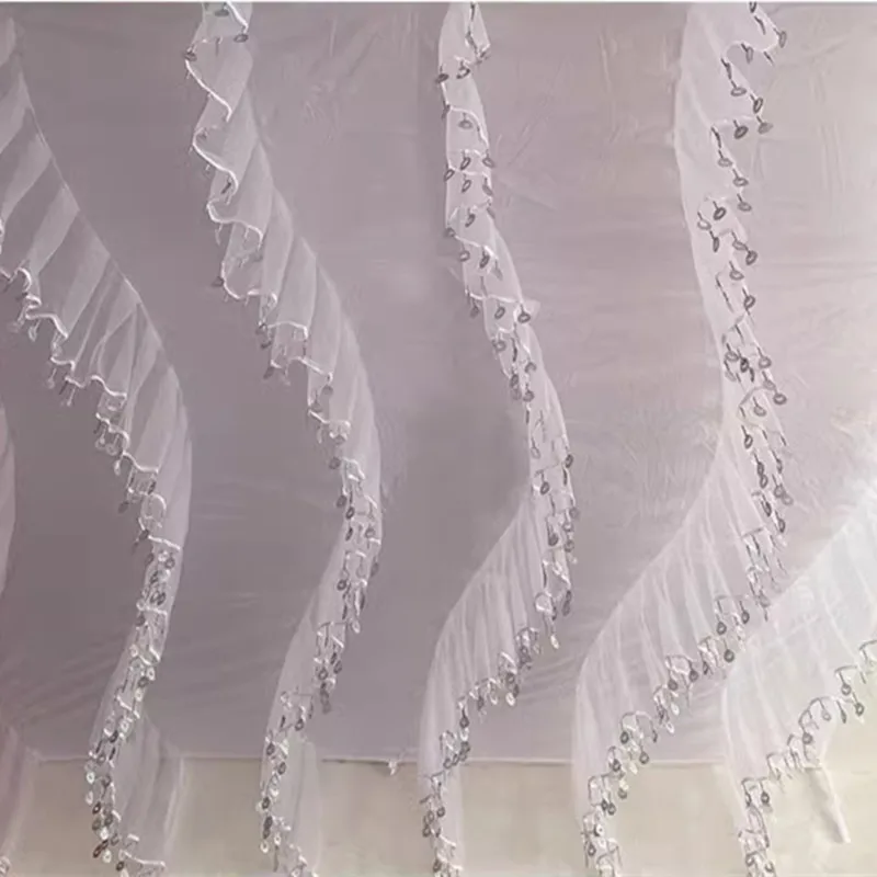 

Size Customized S-shaped Wave Cloud Top Yarn With Shiny Sequin Hanging Ornament For Wedding Party Stage Ceiling Decoration