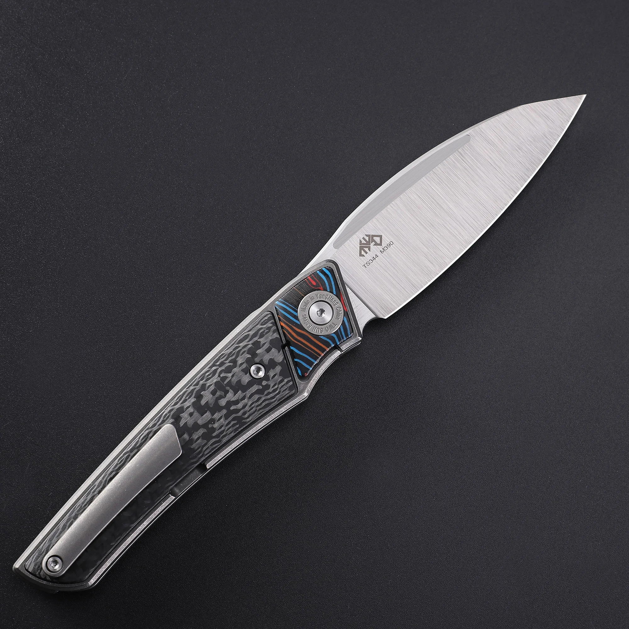 TWOSUN TS344 High-end Folding Knife M390 Steel Blade Titanium Carbon Fibre Tactical Survival Outdoor Cutting EDC Pocket Tools