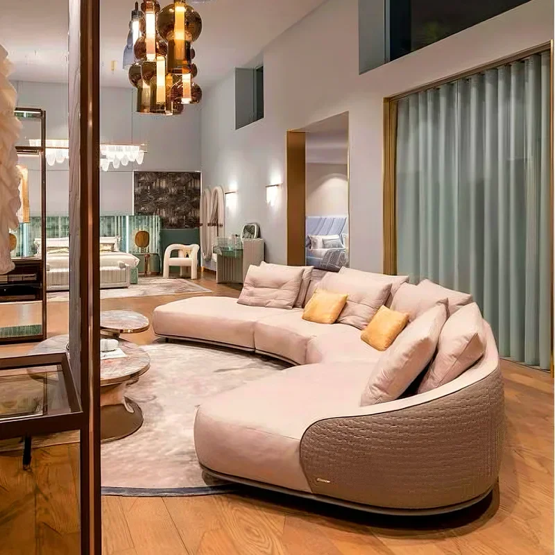Designer sofa villa large apartment li ving room U-sha ped comb ination curved so fa