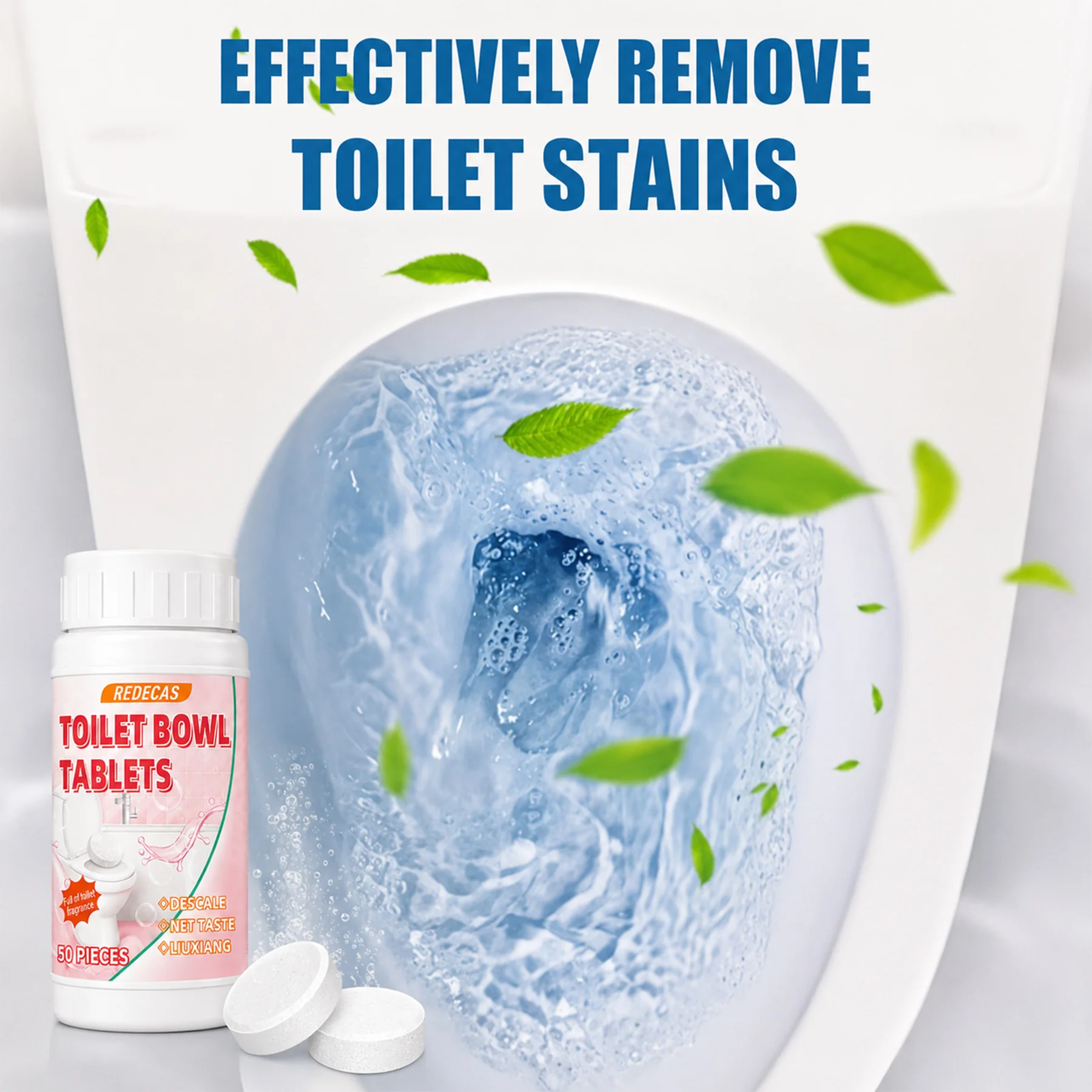 50Pcs Toilet Effervescent Tablets. Just Drop into Toilet or Tank. Gentle to Glaze, Scrub-Free Home Toilet Cleaner.