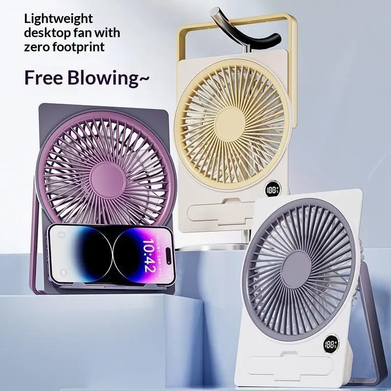 Ultra Thin USB Rechargeable Desktop Card Fan Digital Display Silent Strong Wind Dormitory Office Cooling Fan