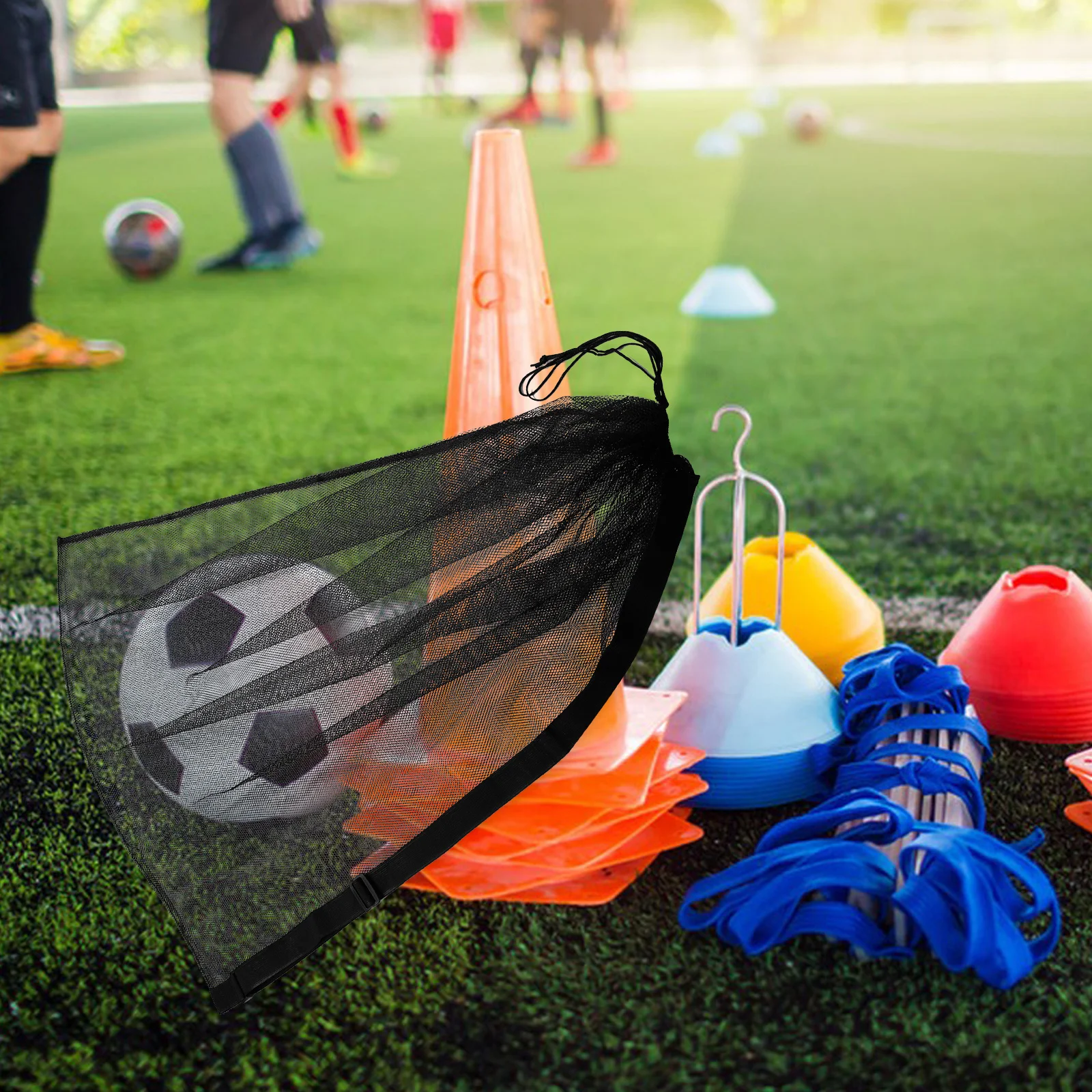 

Big Ball Net Bag Drawstring Sports Equipment Mesh Basketball Bags Canvas Carrying Football