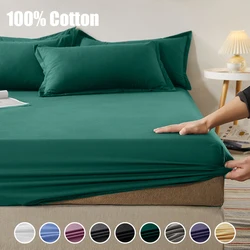 Fitted Bed Sheet With Elastic Band Solid Color Mattress Covers Protector For Single Double King  Bed 100% Cotton 150/160/180x200