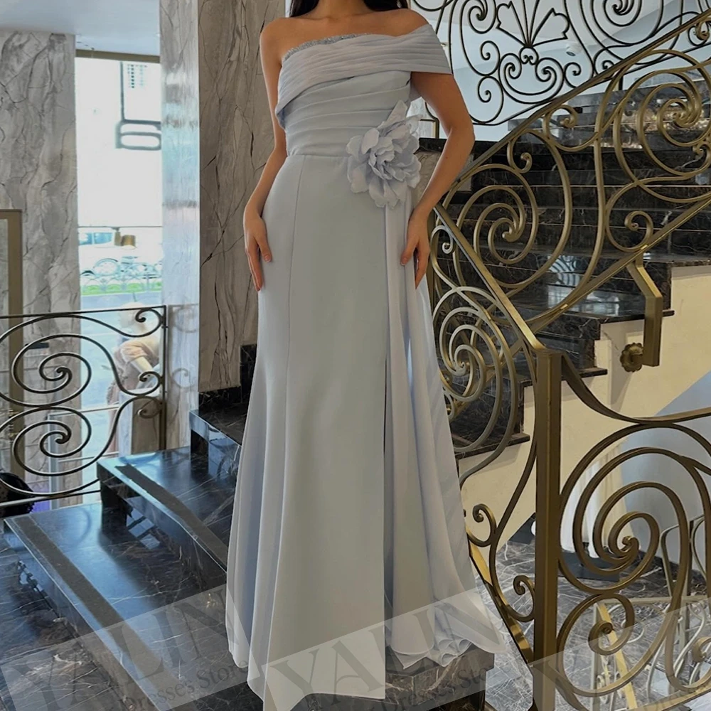 

Women's Mermaid Evening Dresses Floor-length Off The Shoulder Sleeveless Prom Dresses Fashion Flowers Draped Customized Gowns