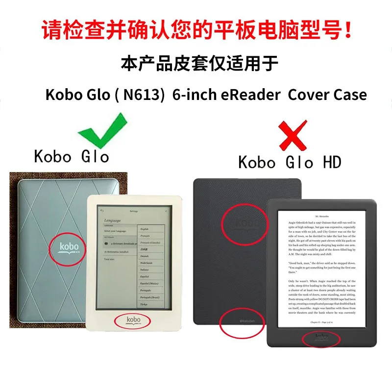 Compatible with Kobo Glo (Model:N613) 6-inch EReader Tablet Case, Full Coverage Ultra Slim Leather Cover Auto Sleep/Wake
