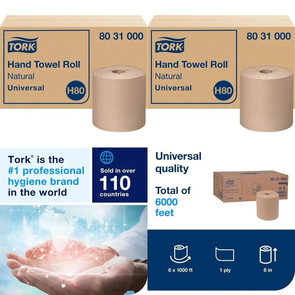 

Extra Large 100% Recycled Natural Hand Towel Roll, 1-Ply, 6 Rolls, 1000 Sheets Each