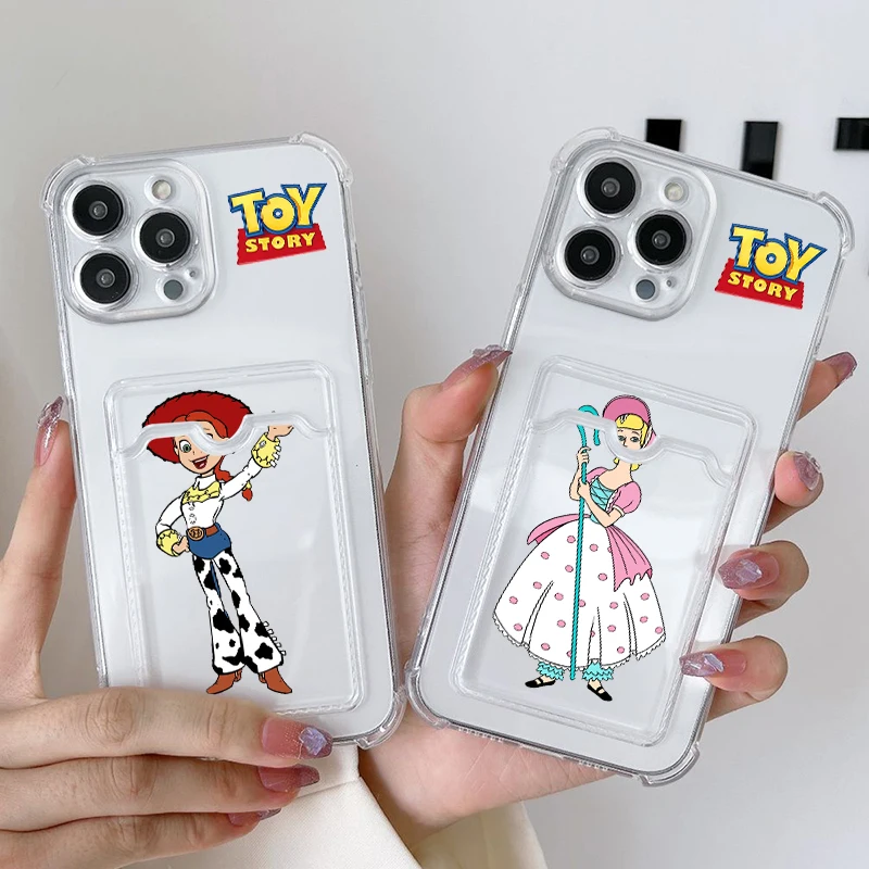 Toy Story Disney Cartoon Cool For iPhone 15 14 13 12 11 XS XR X 8 7 Pro Max Plus Mini Photo Card Bag Transparent Back