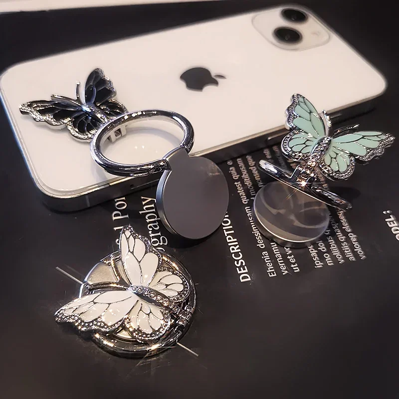 

Женская кольцевая пряжка-держатель с алмазной инкрустированной бабочкой на палец кольцо ленивое настольное универсальное наклейка на заднюю панель телефона