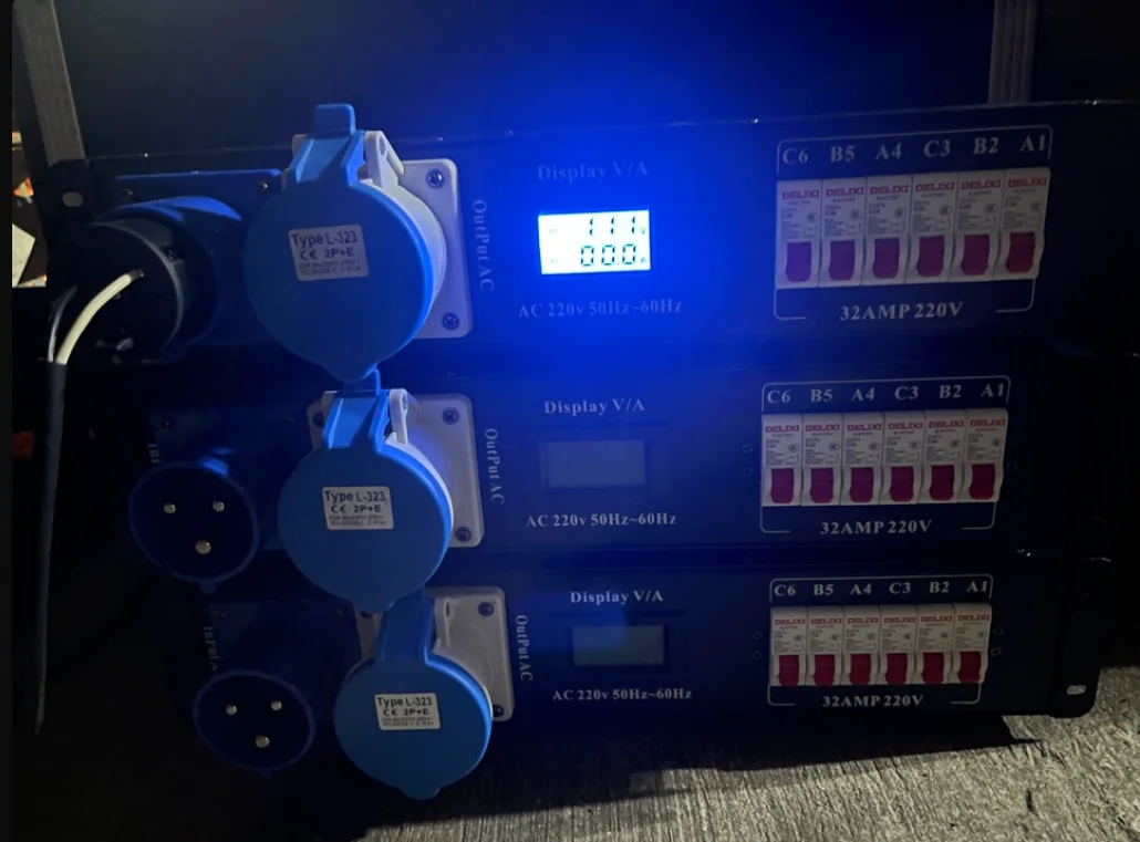 Rack‑Mount 6‑Way Stage Power Distribution Box,16A Waterproof Socket Power Splitter for Stage Light LED Screen Performance
