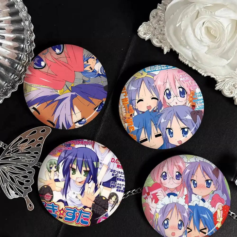 Cartoon L-Lucky S-Star ANIME Creative Pins Funny Faces Round Snap-in Brooch Badge Backpack Hat Accessories Jewelry Gifts