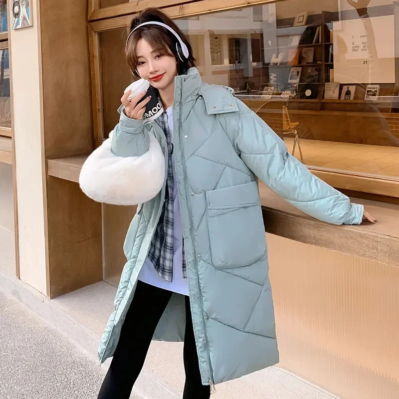 2024 New Women Parka Down Padded Jacket Warm Thick Cotton Puffer Coat Korean Loose Long Parkas Winter Jacket Outwear Clothes