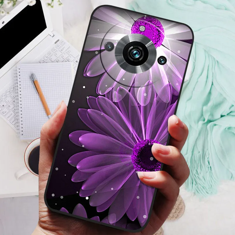 Pokrowiec na Realme 11 Pro Plus Case Black Silicone Cute Painted TPU Coque dla Realme11 Pro Capa Realme 11 5G 203 Funda Protective