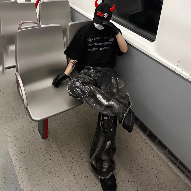 LUZHEN شخصية شارع العليا نمط مهترئ المرقعة واسعة الساق الجينز الرجال 2025 موضة جديدة عادية الدينيم السراويل JY3603