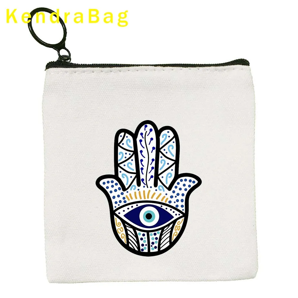 Turkish Mati Blue Evil Eye Protection Mandala Flower Masallah Nazar Canvas Coin Purse Key Case Storage Bags Wallet Zipper Pouch