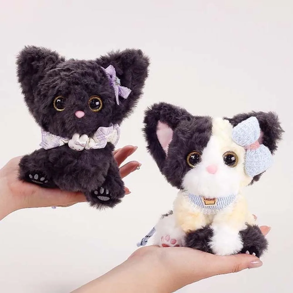 Soft Plush Plush Cat Keychain Big Ears Fluffy Texture Sleeping Cat Charm Bowknot Collar Stuffed Curly Fleece Accessory