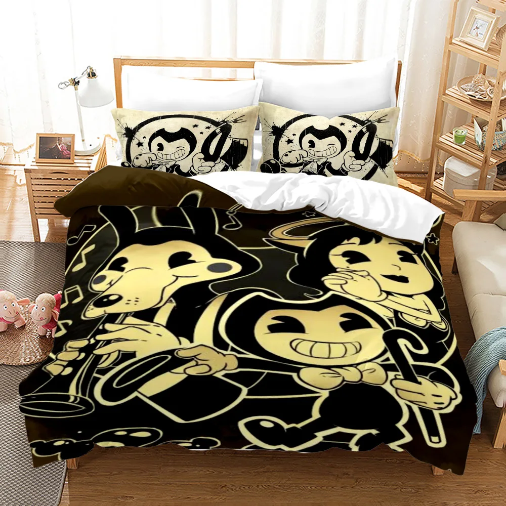 3D Print Anime BENDY 2/3pcs Bedding Set Single Twin Full Queen King Size Kawaii BatlM Bed Set Adult Kid Bedroom Duvet cover Sets