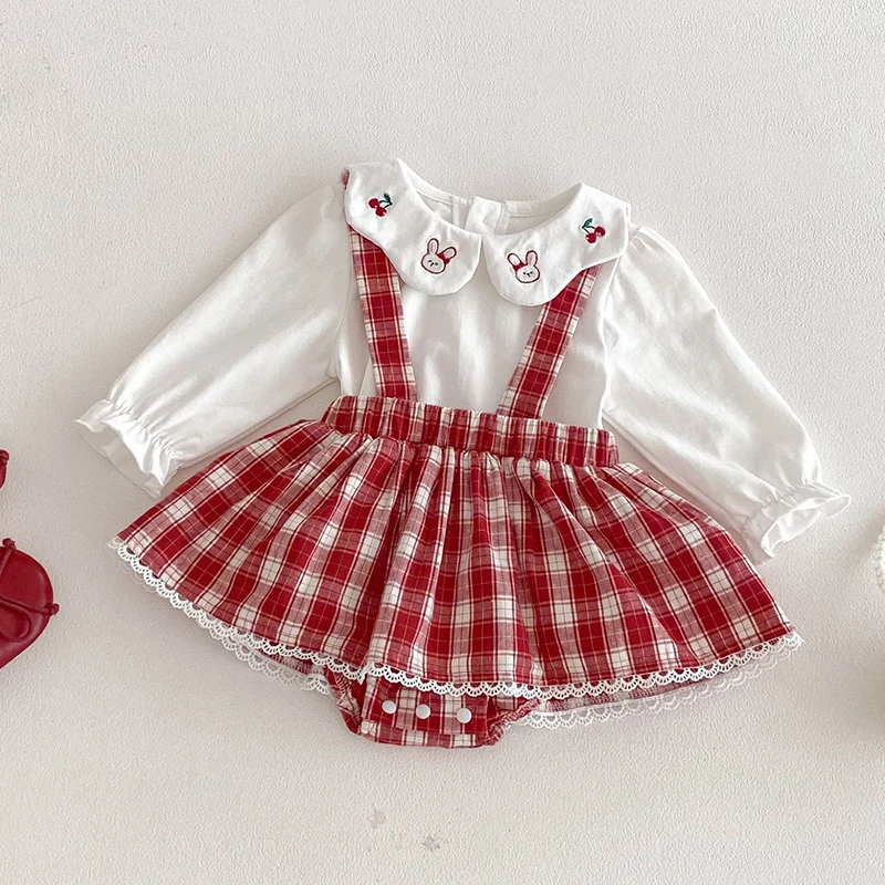 

2026 New Spring 0-24M Toddler Baby Girl Clothes Suit Long Sleeved Cotton T-shirt+Sleeveless Jumpsuit Newborn Baby Clothing Set