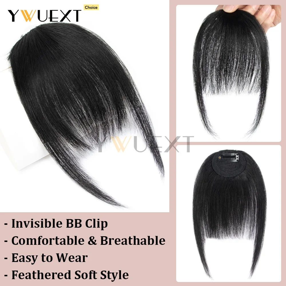 Clip In Human Hair Bangs Straight Hair Piece Machine Remy French Bangs for Women Easy to Wear and Remove Hairpiece Thin Hair image 2
