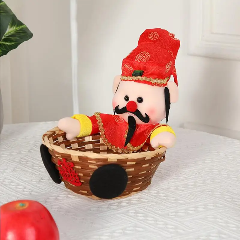 Fruit Bowl For Kitchen Cute God Of Wealth Fruit Organizer Cute New Year Treat Bowl Desktop Candy Tray Cookie Snack Basket