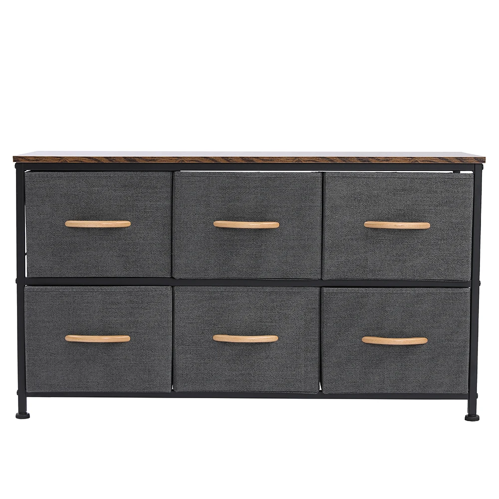 

3-Tier Wide Drawer Dresser, Storage Unit with 6 Easy Pull Fabric Drawers and Metal Frame, Wooden Tabletop for Closets,Gray