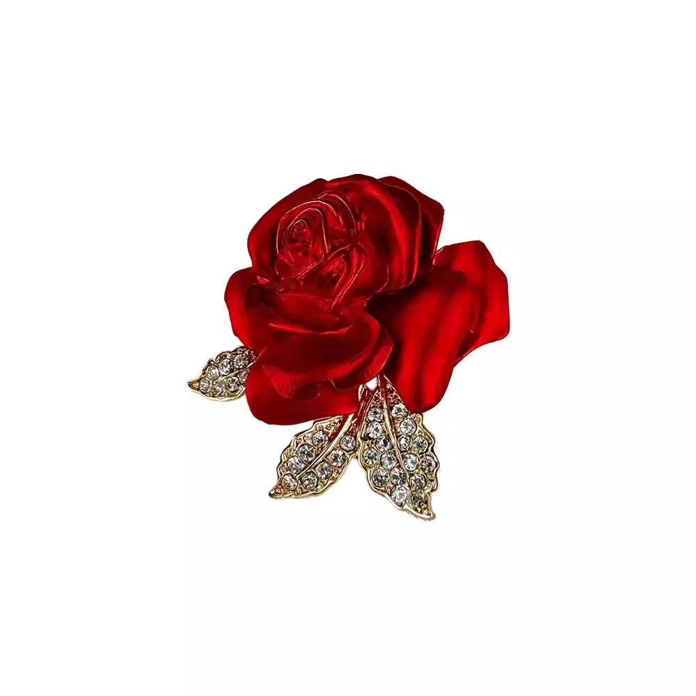 Temperament Red Rose Brooch High-end Suit Accessories Pins Atmospheric Clothing Fashionable Exquisite Design Brooches for Women