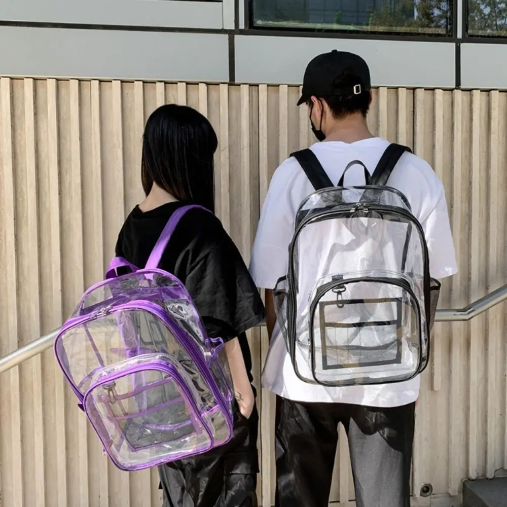 

PVC Transparent Backpack Large Capacity Waterproof Students School Bag Multi-pockets Travel Bag Clear Shoulder Bag Female/Male