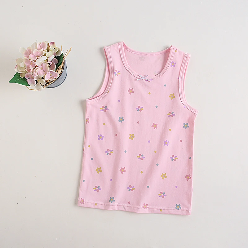 Kids Floral Prints Singlet Shirt Girl Cotton Under Shirt Size 100-150 Girl Breathable Tops Under Wear